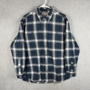 Duluth Trading Co Men's L Green Blue Plaid Free Swingin' Flannel Shirt 52007